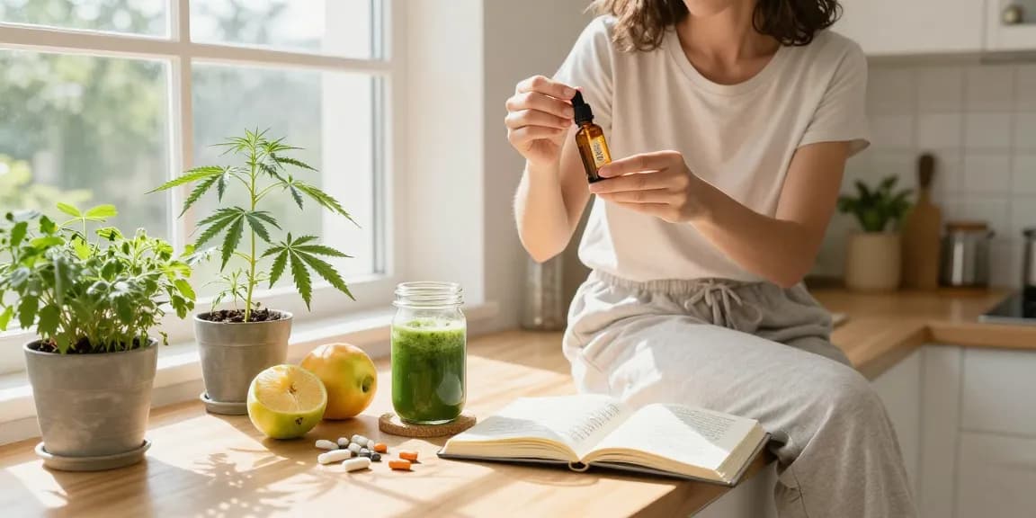 Ministry of Cannabis CBD oil tincture in a serene morning routine, featuring organic hemp extract and wellness products.