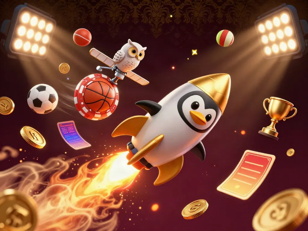 Experience the thrill of 88vbet in a vibrant 3D illustration featuring a golden penguin and casino-themed elements.