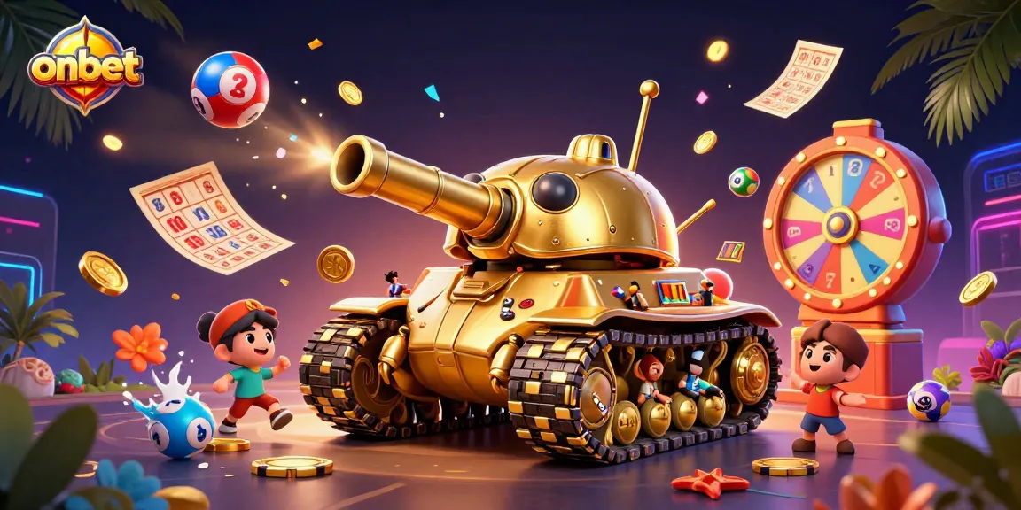 Experience thrilling gaming fun with onbet's unique golden beetle tank casino illustration.