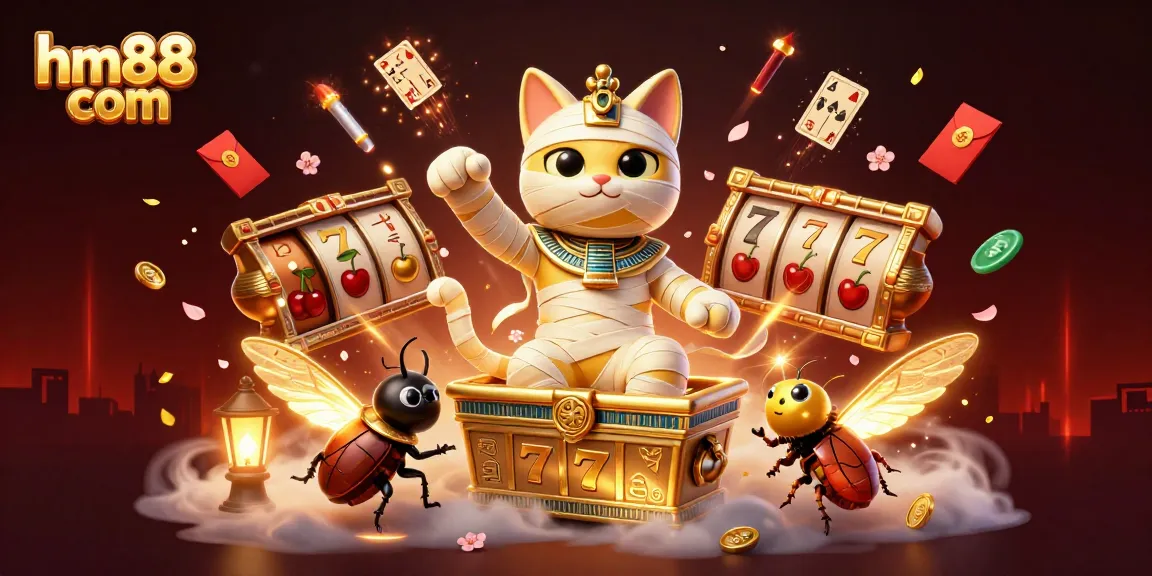 Engage in slots excitement with hm88 com's vibrant casino illustration featuring lucky symbols.