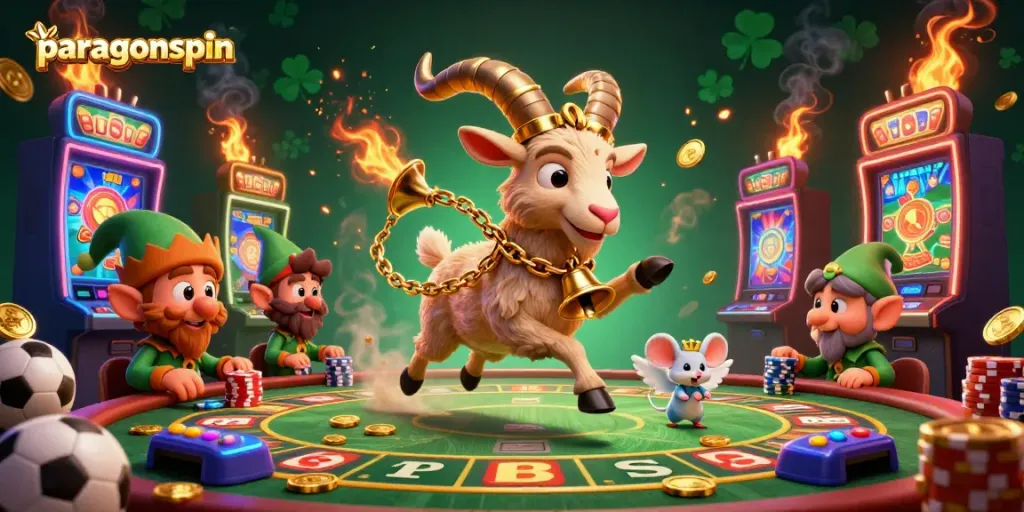 Experience sports betting action with paragonspin in a whimsical casino scene featuring playful characters and vibrant game elements.