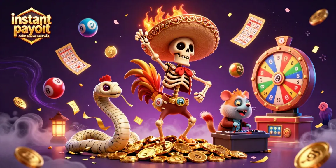 Experience instant payout online casinos Australia with vibrant characters celebrating winnings.