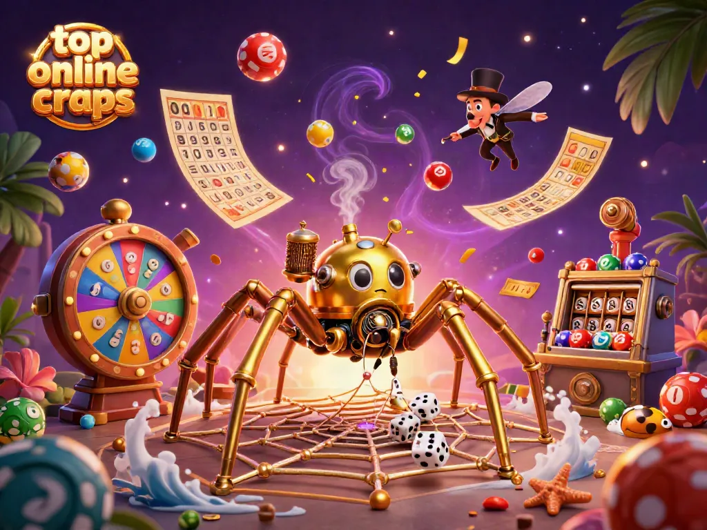 Engaging scene illustrating top online craps with a golden spider and Victorian fly surrounded by dynamic game elements