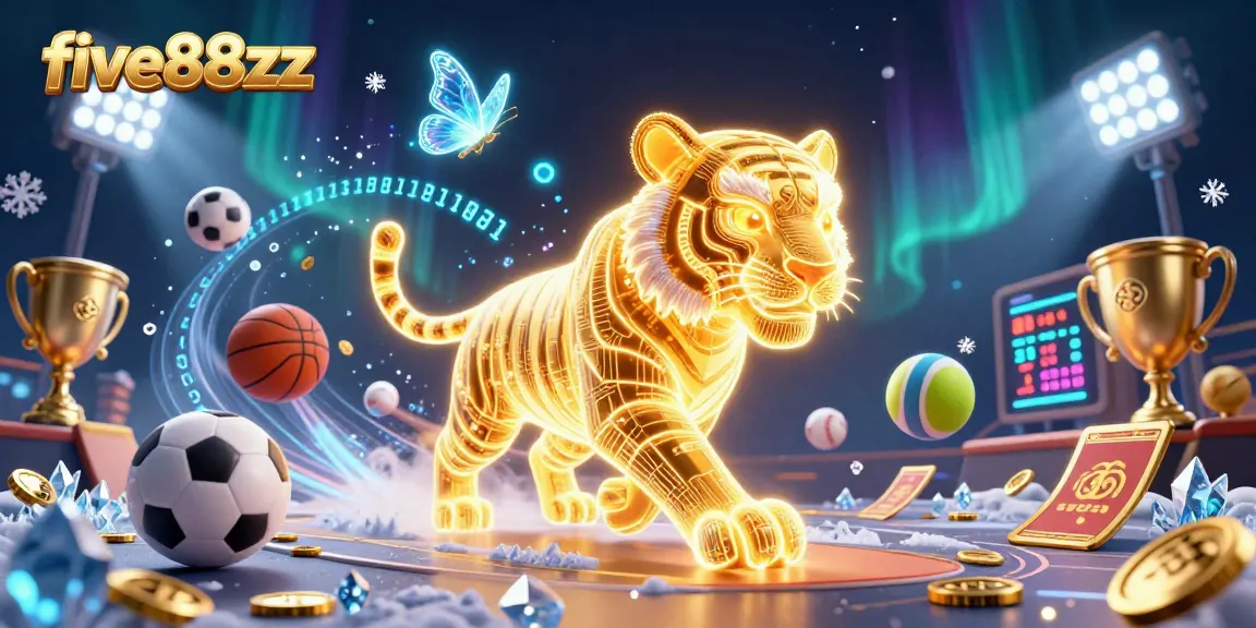 Engage with the vibrant five88zz casino experience, featuring a neon tiger and sports elements.