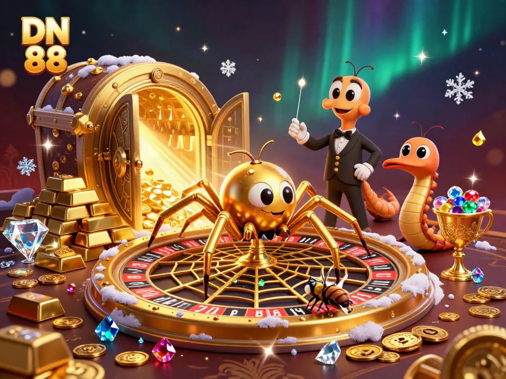 Experience thrilling gameplay at DN 88 with a vibrant 3D illustration capturing casino excitement and dynamic characters.