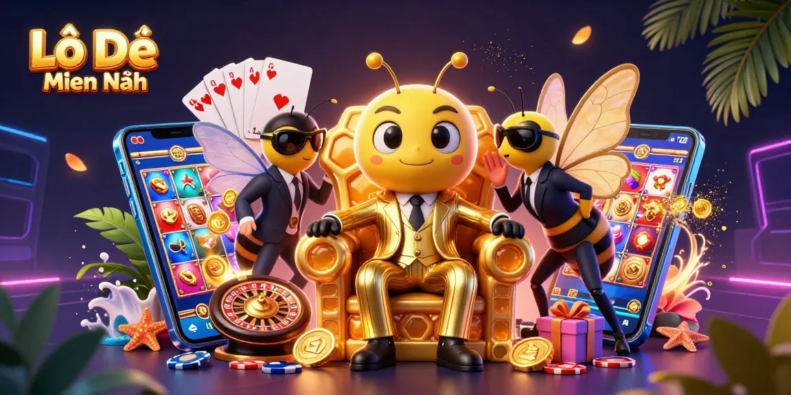 Experience Lô Đề Miền Bắc in this vibrant 3D casino scene filled with winning elements and excitement.
