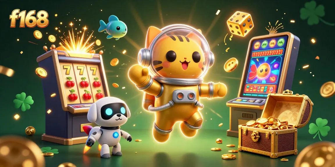 Engage in thrilling gaming adventures with f168's dynamic 3D scene featuring a lucky casino atmosphere.