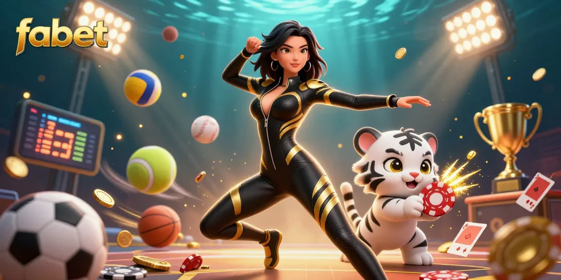 Experience winning thrills with fabet in this dynamic casino scene featuring a captivating acrobatic woman and tiger.