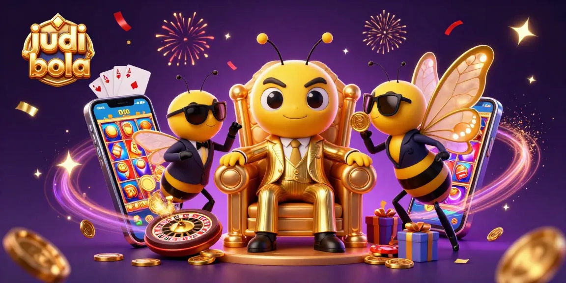 Experience thrilling judi bola action with an illustration of a bumblebee mob boss and gaming elements.