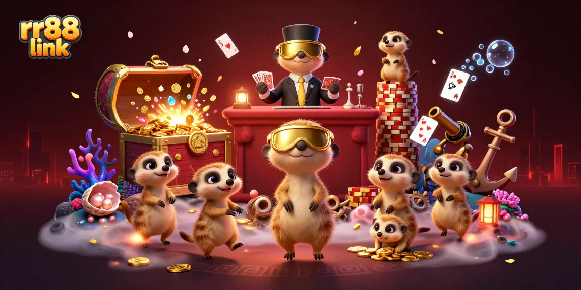 Win big at rr88 link with a dynamic meerkat casino scene showcasing excitement and vibrant energy.