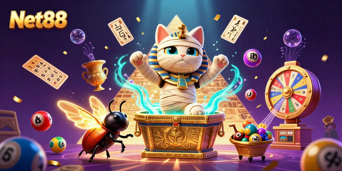 Experience thrilling wins with Net88 in this vibrant casino-themed illustration.