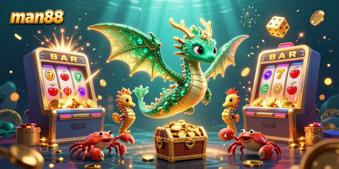Experience man88 with vibrant slot action surrounded by fantastical sea creatures and treasures.