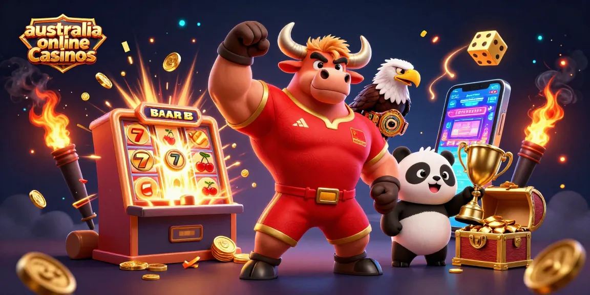 Experience thrilling wins at australia online casinos with our vibrant 3D illustration featuring a winning bull mascot!