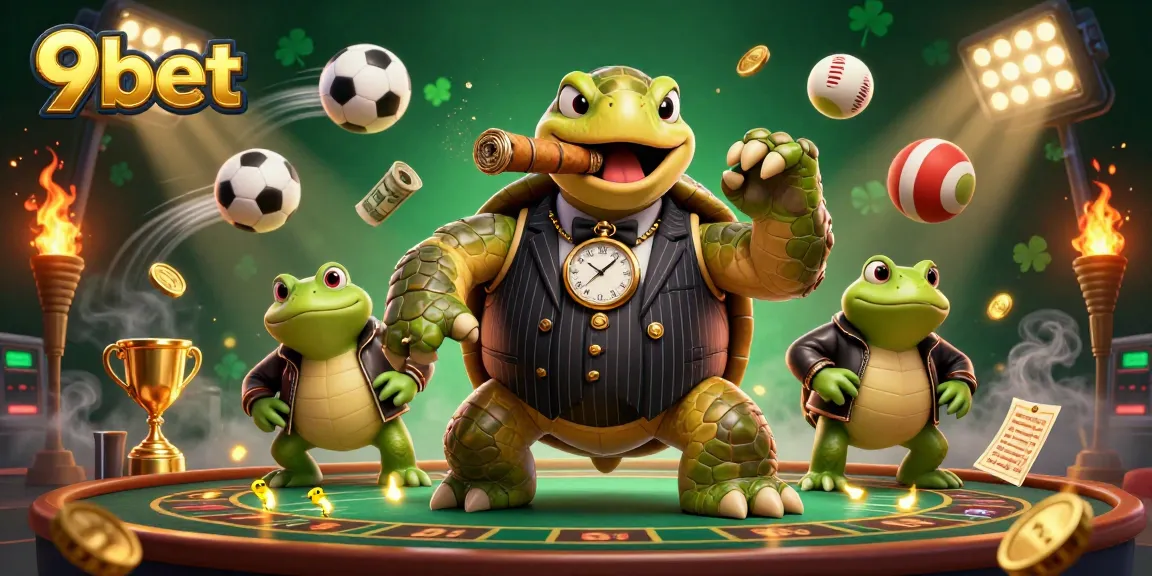 Experience thrilling wins at 9bet with dynamic animated casino action featuring a turtle in a mobster suit.