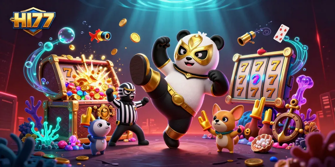 Experience thrilling slot action at HI77 with animated characters and explosive treasures in an exciting gaming scene.