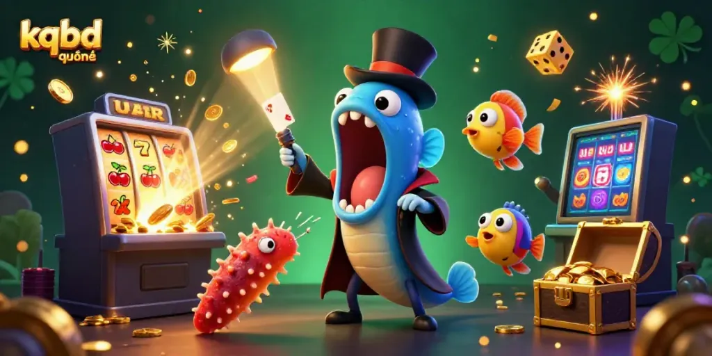 Unleash exciting card tricks with kqbd quốc tế featuring a magical eel and colorful casino elements in a dynamic underwater scene.