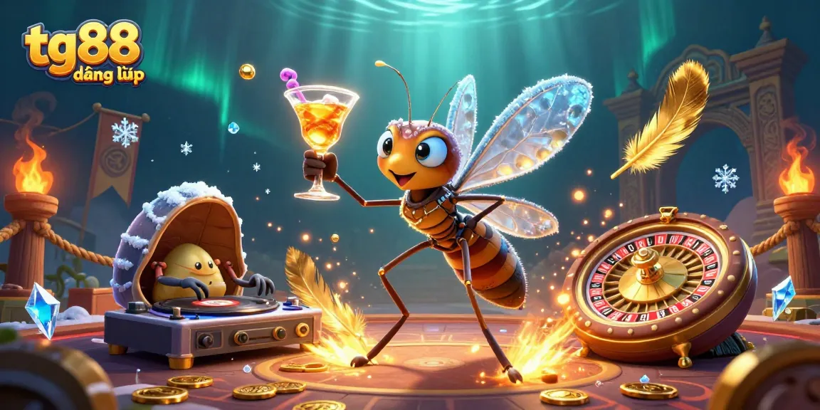 Engage in thrilling actions at tg88 đăng nhập, featuring a frozen mosquito mascot and unique casino elements.
