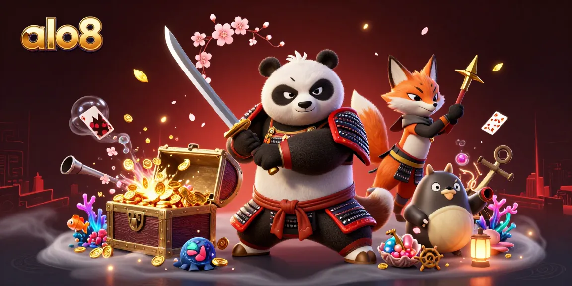 Experience thrilling gameplay at alo8 featuring a vibrant 3D casino scene with action-packed characters.