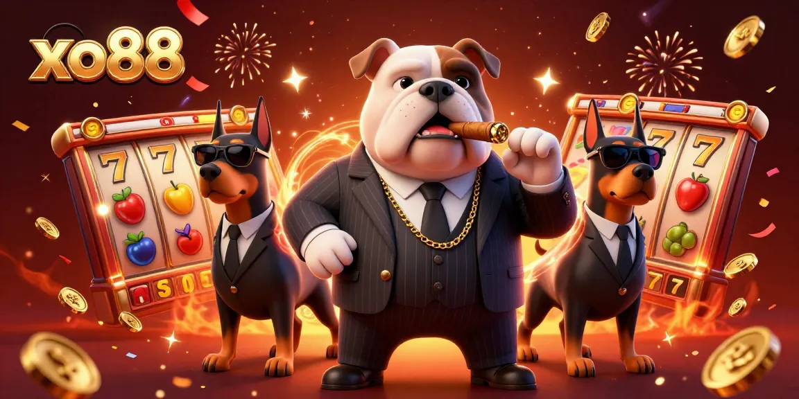 Spin to win exciting jackpots with xo88 in a vibrant casino scene featuring a bulldog boss.