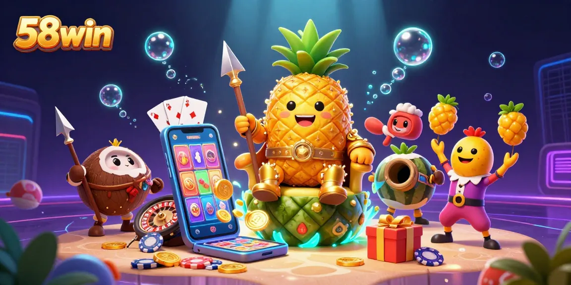 Experience the vibrant world of 58win with dynamic graphics showcasing a colorful casino scene.