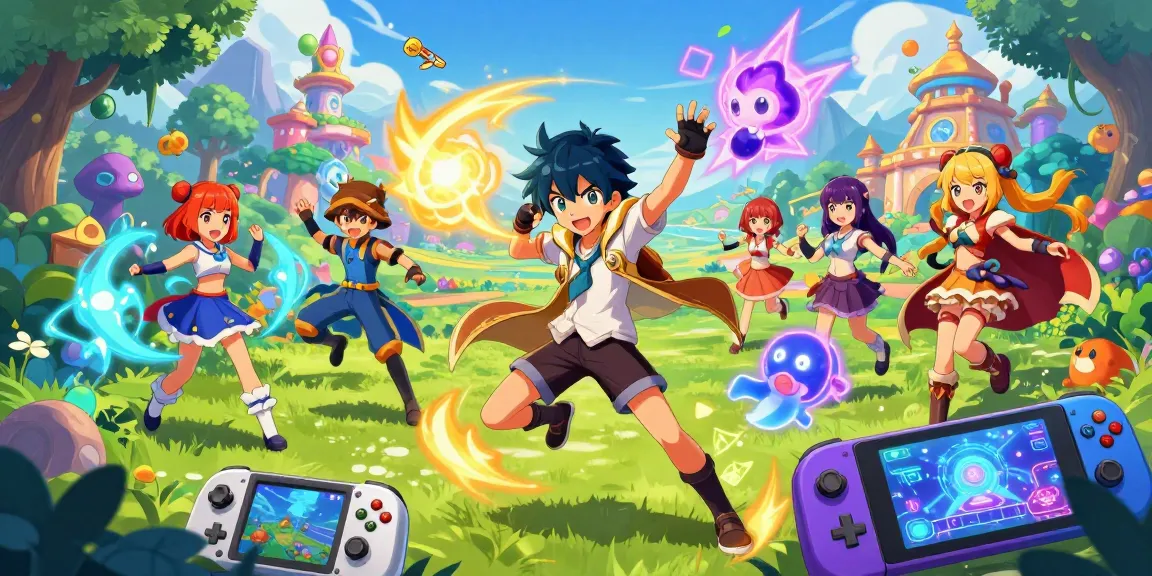 Dynamic scene of popular hentai game characters in a colorful fantasy landscape, showcasing interactive gaming elements.