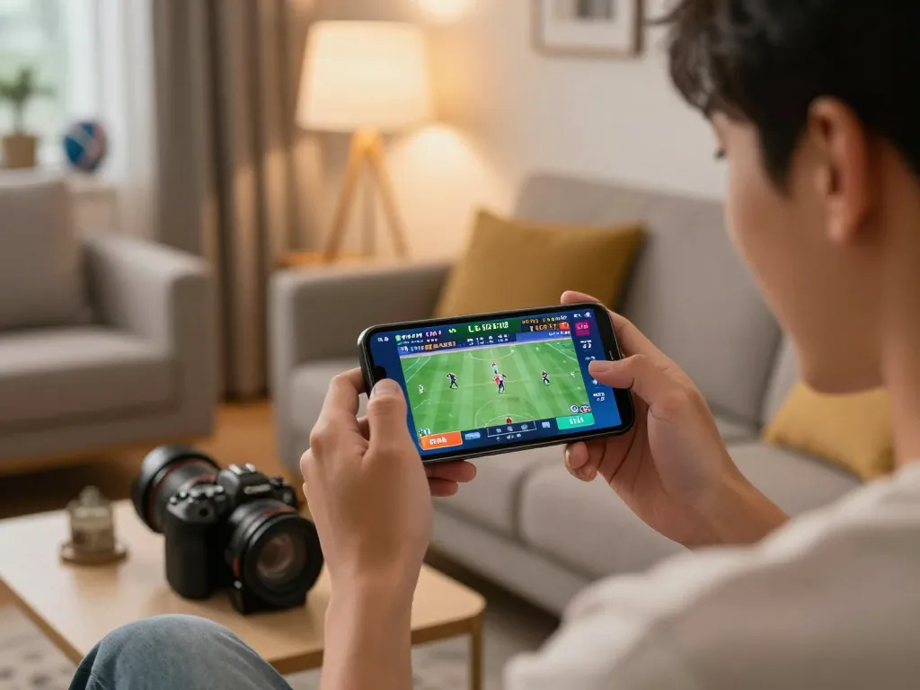 Engaged player using tr88 com for live sports betting on smartphone, showcasing excitement and strategy.
