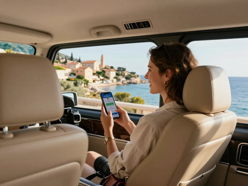 Trajet en taxi St Tropez dans un véhicule de luxe avec vue panoramique sur la Côte d'Azur.