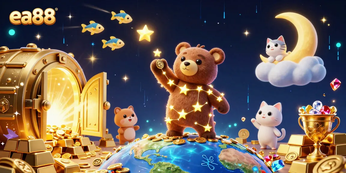 ea88 immerses players in a vibrant 3D casino adventure with treasures and lucky stars.