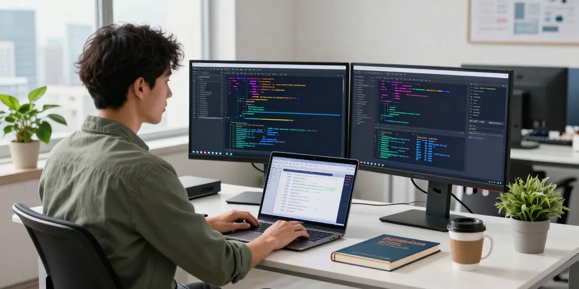 快连 network accelerator setup in a modern workspace, showcasing coding screens and productivity tools.