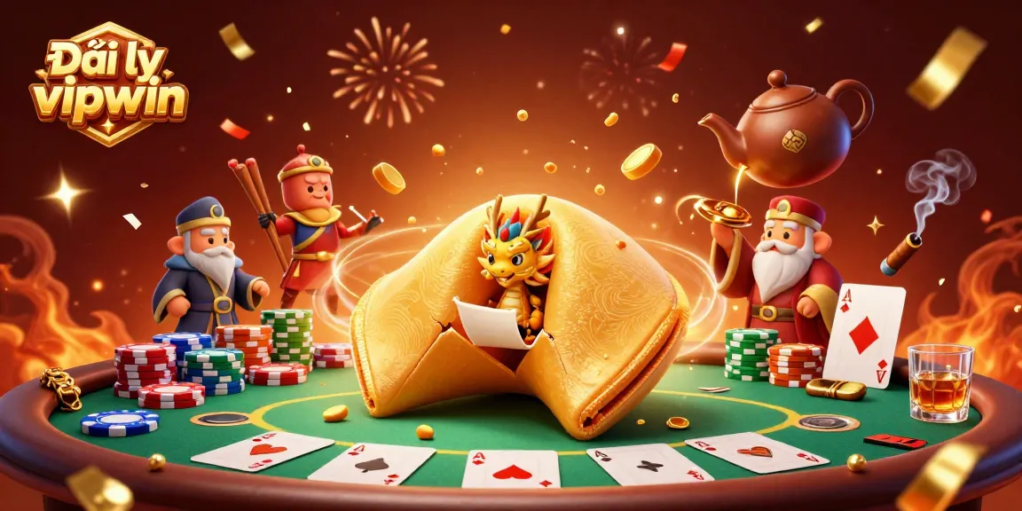 Engage with Đại lý vipwin's thrilling poker scene featuring a dynamic golden cookie creature.