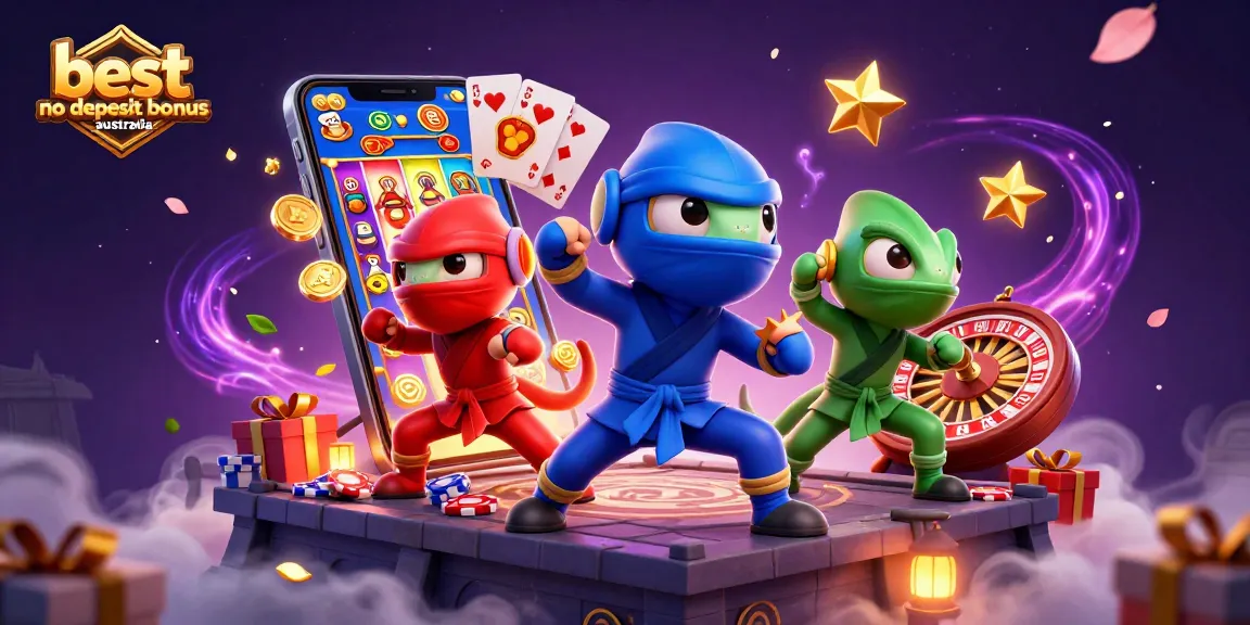 Experience the best no deposit bonus australia with a vibrant 3D scene showcasing casino elements.