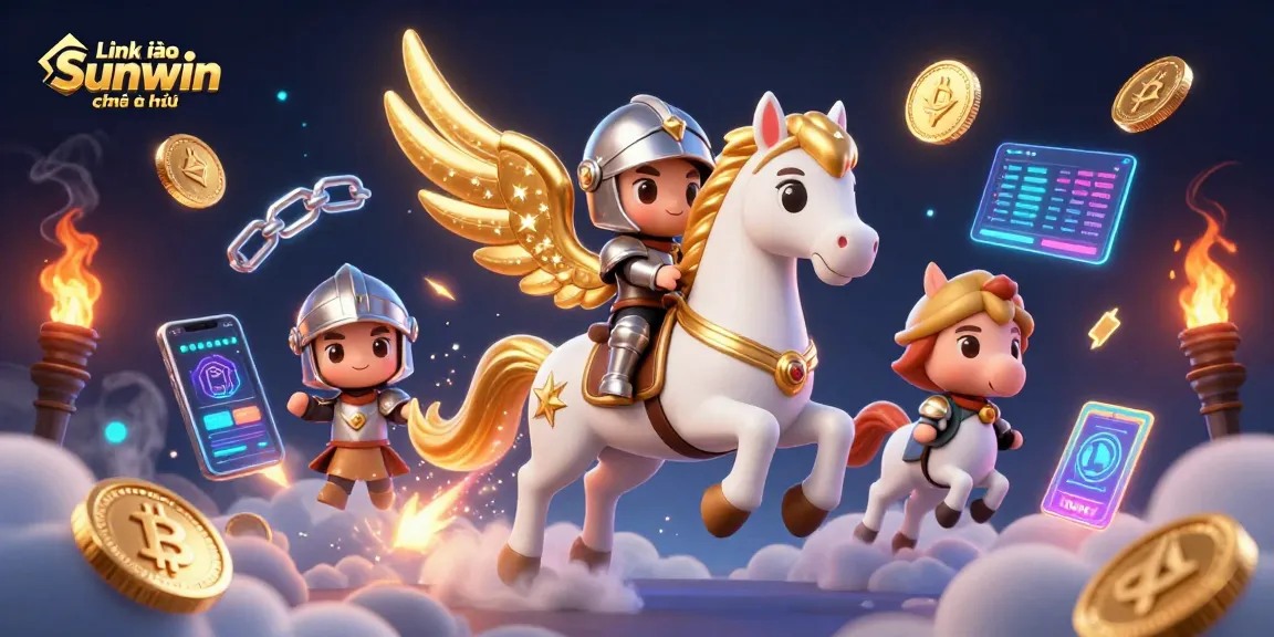 Engage with the vibrant world of Link vào Sunwin chính thức, featuring a majestic horse and crypto-themed elements.