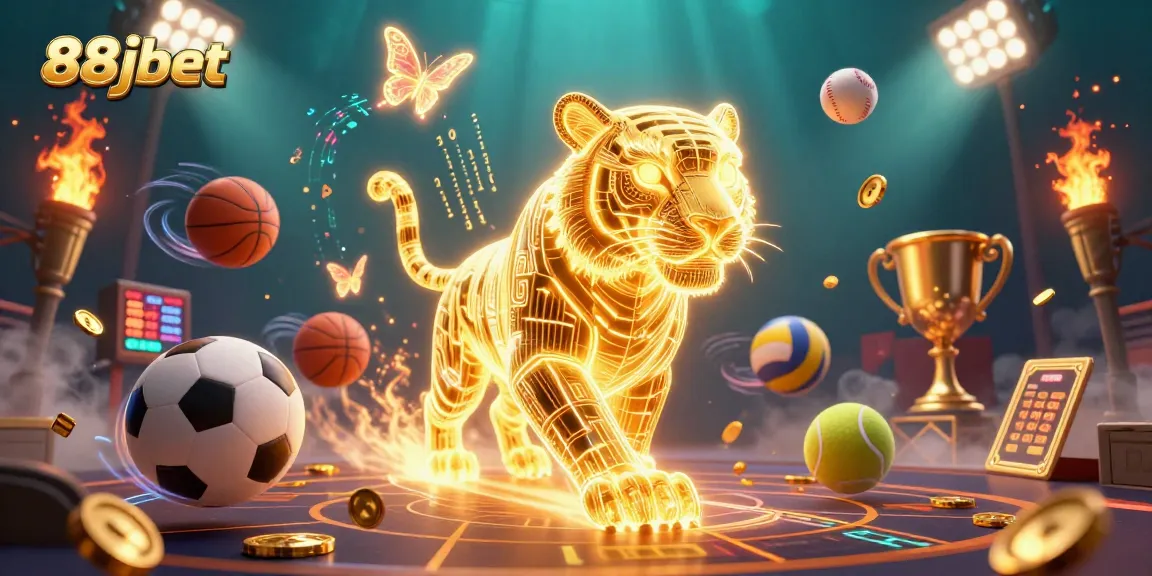 Engage with 88jbet's vibrant digital casino scene featuring energetic characters and gaming elements.
